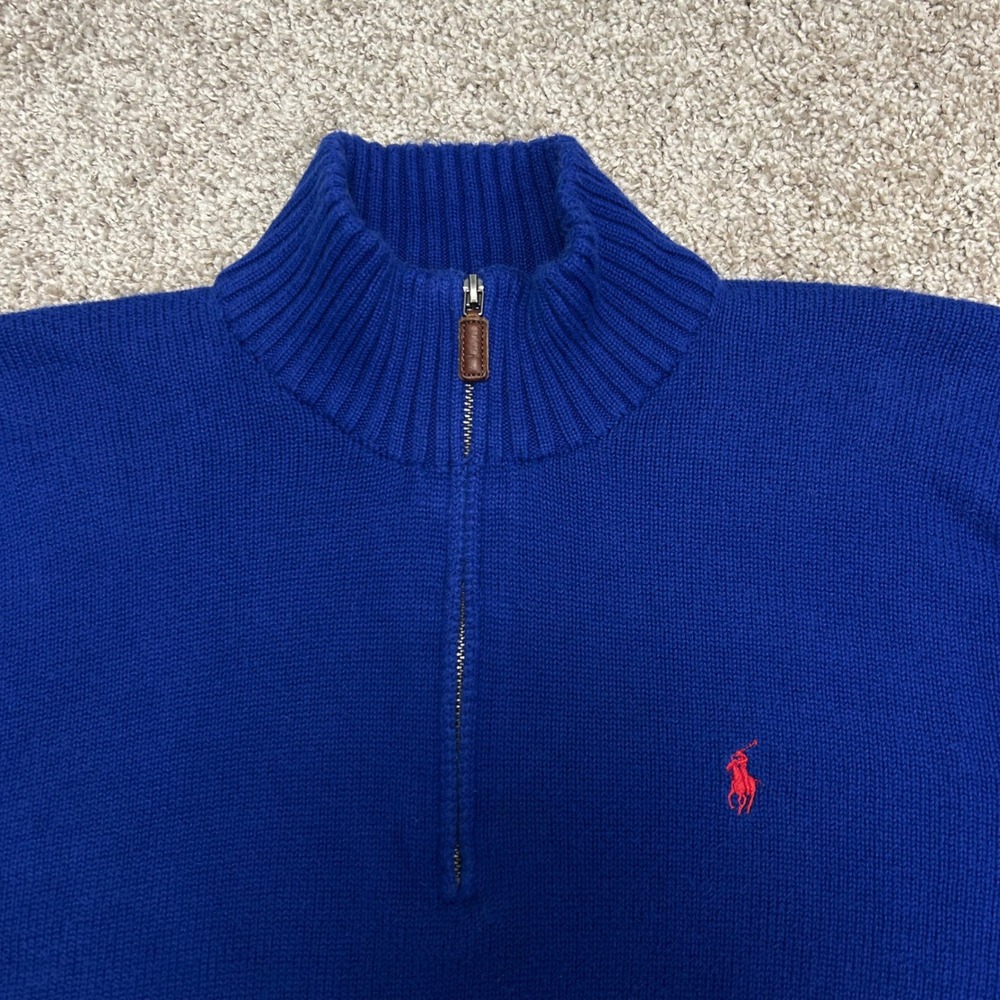 Vintage y2k Polo Ralph Lauren 1/4 Zip Sweater Pullover Men‎ Size Large Blue - Picture 6 of 8